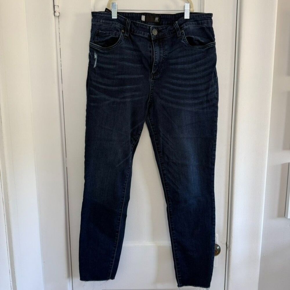 KUT from the Kloth Donna High Waist Raw Hem Ankle Skinny Jeans (Seed) Sz 14